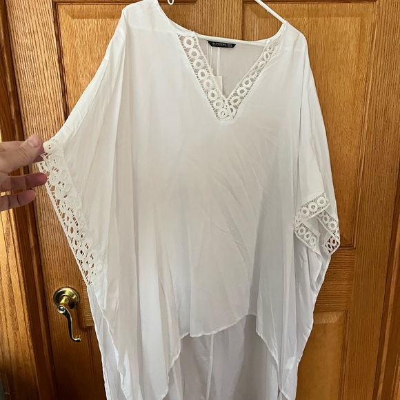 Bloomchic white, lace trim, boho beach, swim cover up - Picture 2 of 6